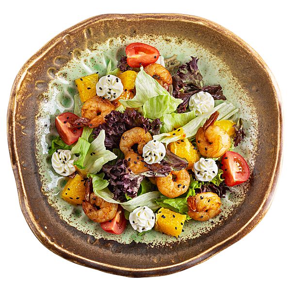 Салат с креветками манго-чили