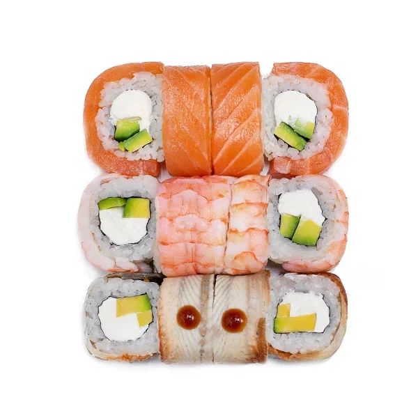 12 кусочков лосось/креветка/угорь