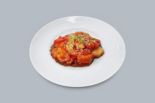 Хвосты креветок в кисло-сладком соусе