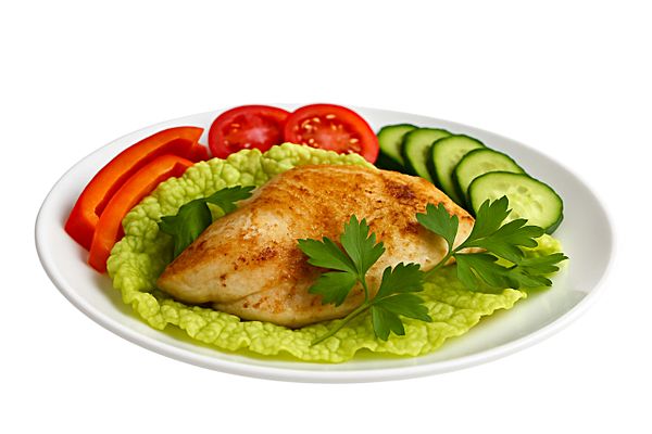 Стейк из куриной грудки ( подается с свежими овощами)