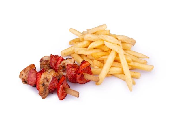 Картофель фри с куриным шашлычком и сырным соусом