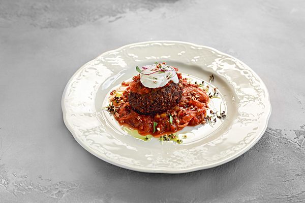 Гречаник с лечо и домашней копченой сметаной