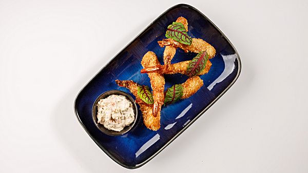 Креветки катаифи с соусом тар-тар