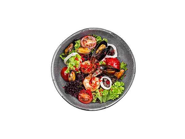 Теплый салат с морепродуктами