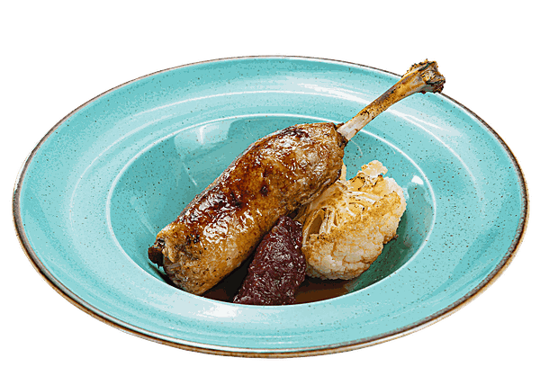 Утиная ножка с цветной капустой и луковым мармеладом