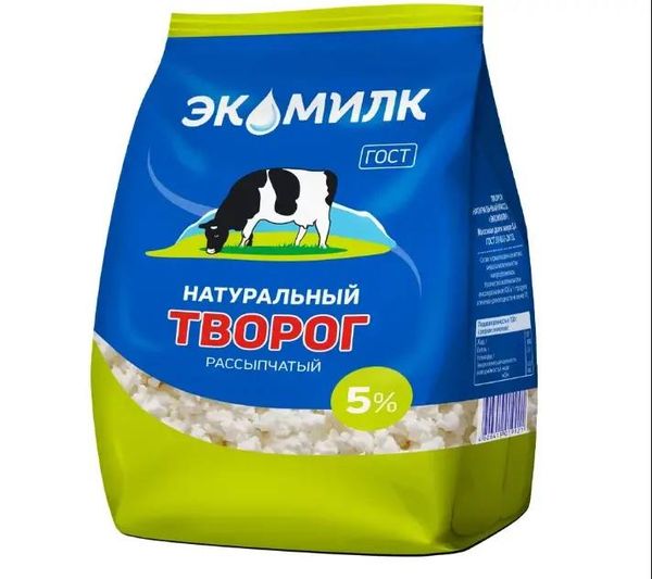 Творог рассыпчатый ЭКОМИЛК натуральный обезжиренный 5%, без змж, 350г
