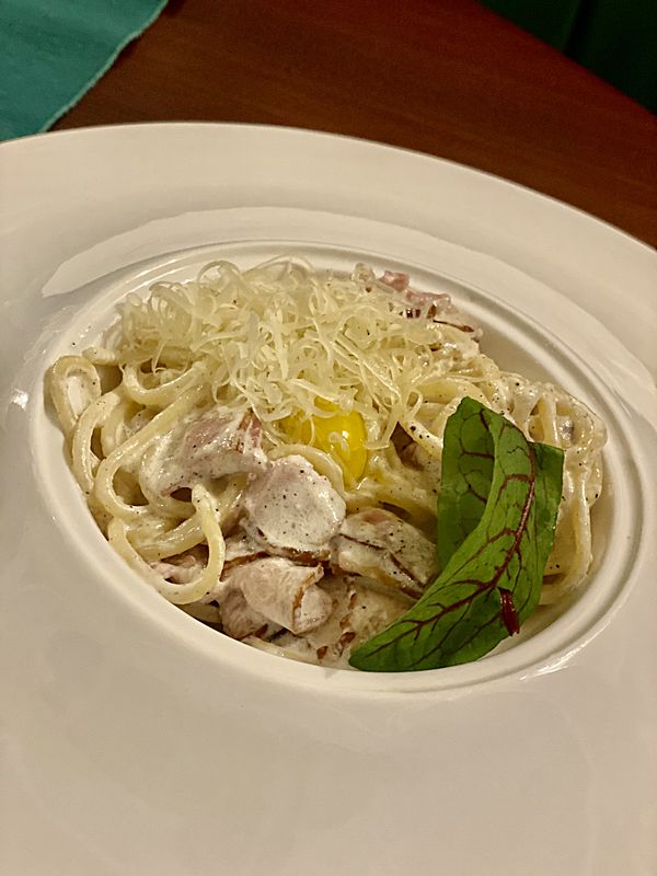 Карбонара с беконом в сливочно-яичном соусе