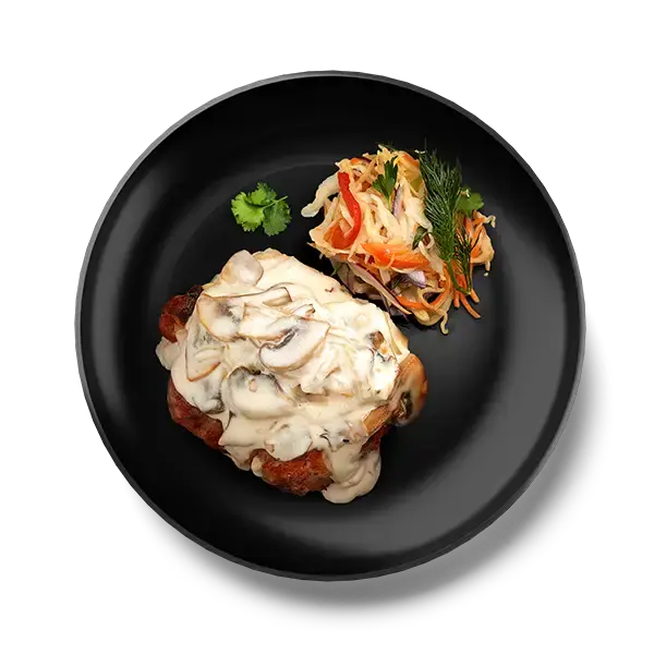 Стейк из свинины в сливочно-грибном соусе