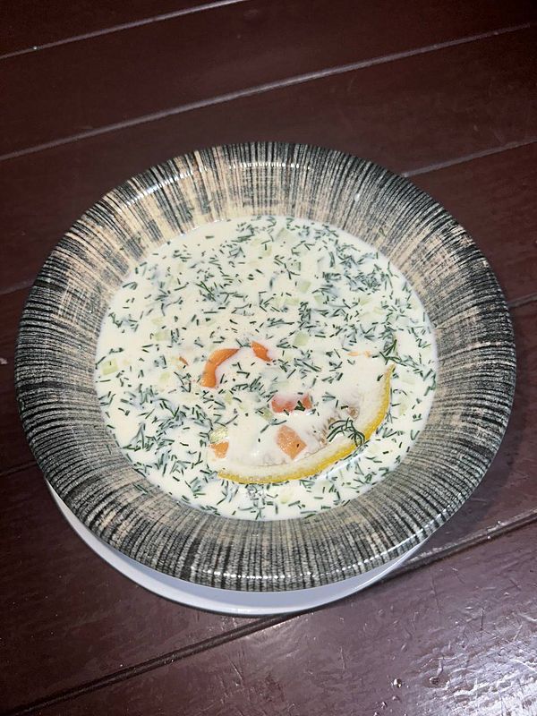 Окрошка с лососем