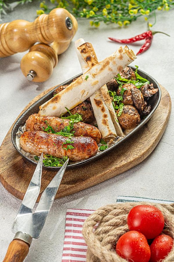 Домашние колбаски с молодым картофелем