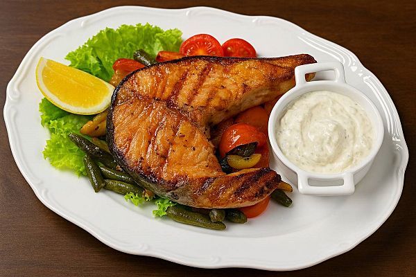 Стейк из сёмги на подушке из овощей