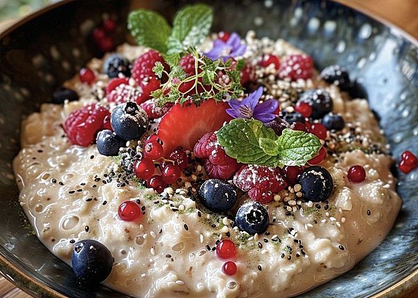 Овсяная каша с гранолой и ягодным конфитюром