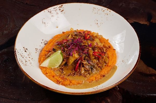 Бефстроганов из рапана с бататом