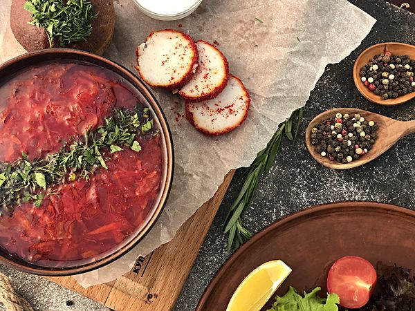 Борщ с телятиной и фасолью