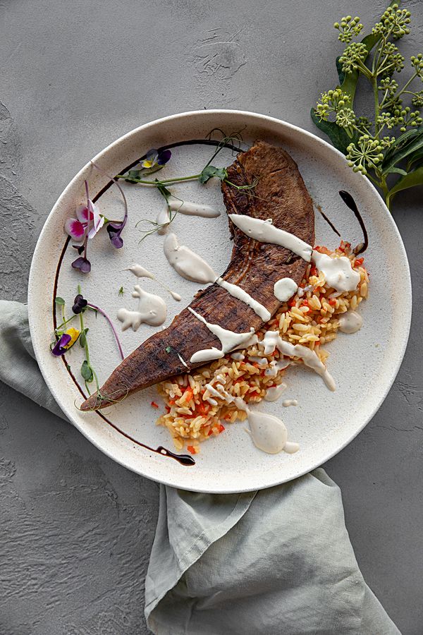 Стейк из говяжьего языка с орзо