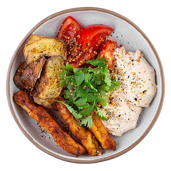 Баклажаны фри с мисо муссом