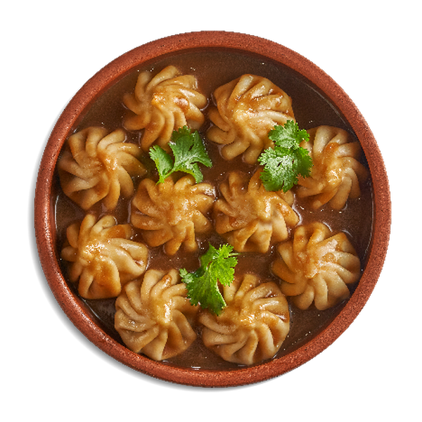 Мини-хинкали с говядиной в соусе демиглас