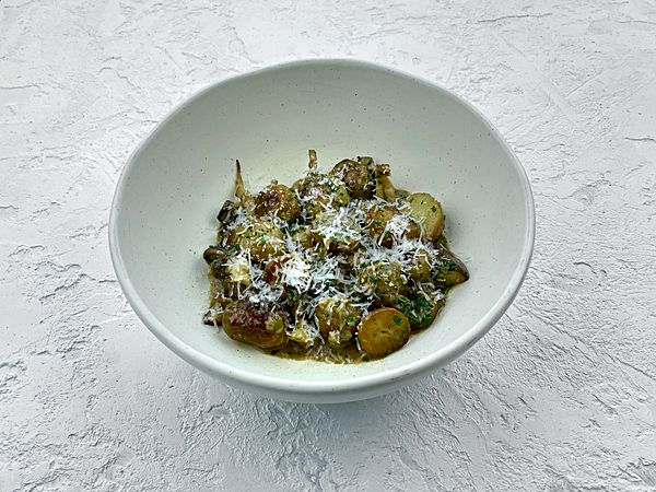 Картофель печёный с грибами