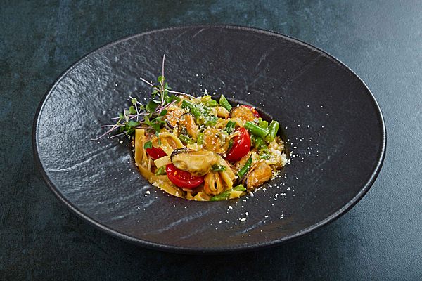 Паста с мидиями и фасолью