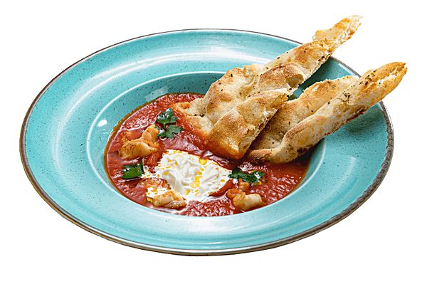 Суп томатный с сыром страчателла и креветкой