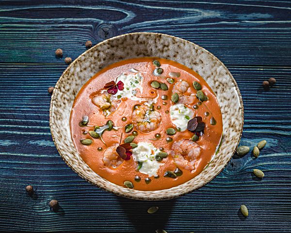 Тыквенный крем-суп с креветками