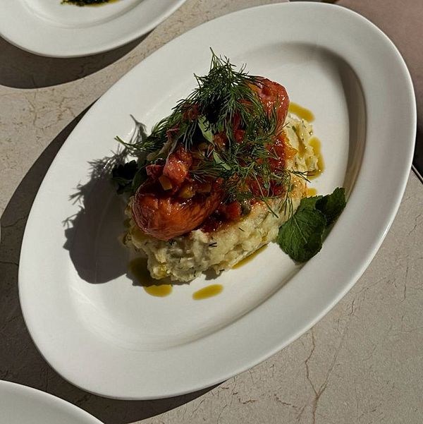 Сарделька с толченным картофелем