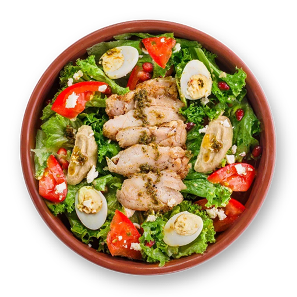 Салат с курицей и муссом бабагануш
