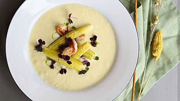 Кукурузный крем-суп с креветкой