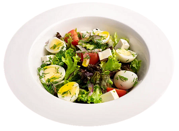 Салат из томатов и огурцов с перепелиным яйцом