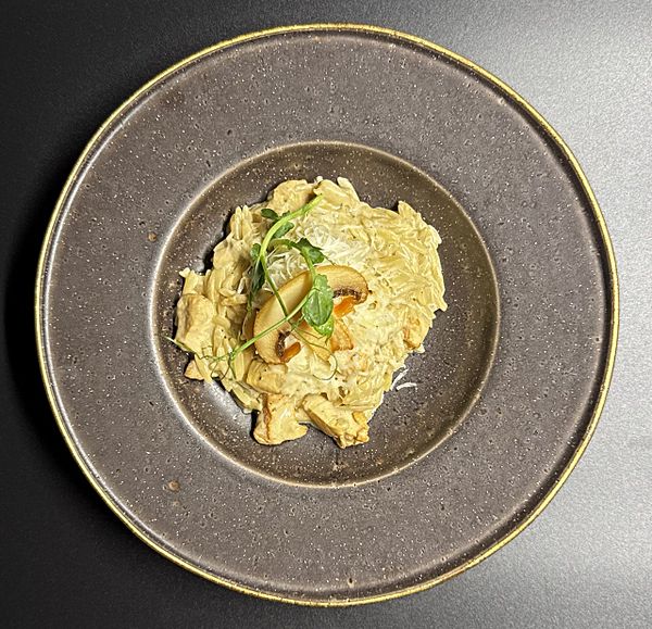 Орзо с курицей и белыми грибами