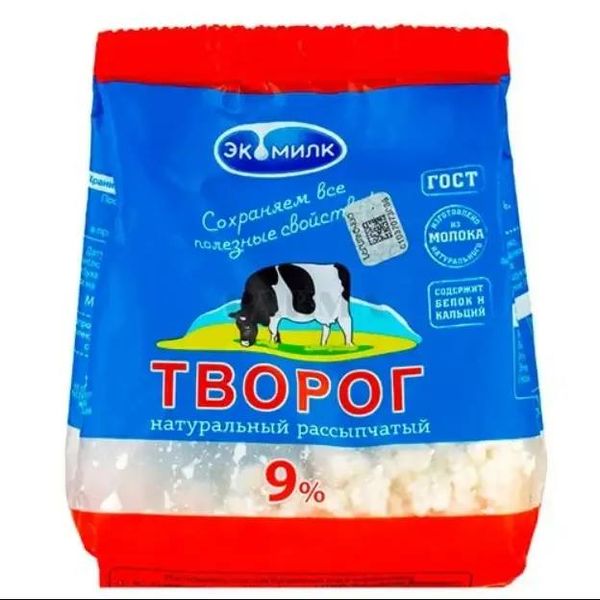 Творог рассыпчатый ЭКОМИЛК натуральный обезжиренный 9%, без змж, 280г