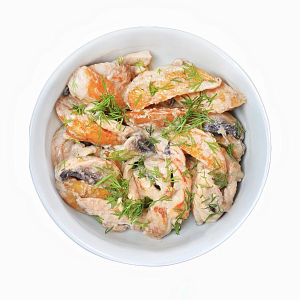 Картофель с грибами в сливочном соусе