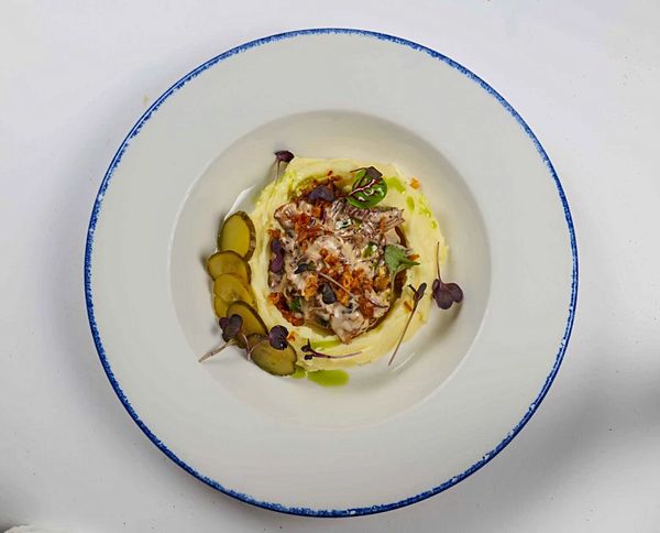 Бефстроганов из телятины с картофельным пюре