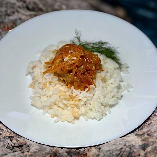 Рыба под маринадом с рисом